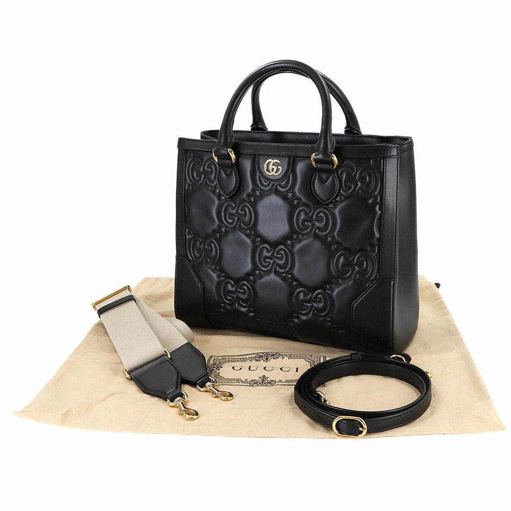 Gucci Leather GG Hand Matelasse Shoulder Bag Black